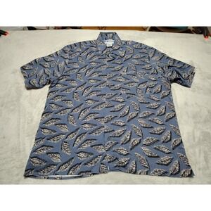 Untied Shirt‎ Men M Blue With Leaves Short Sleeve Rayon Island Vacation Lite